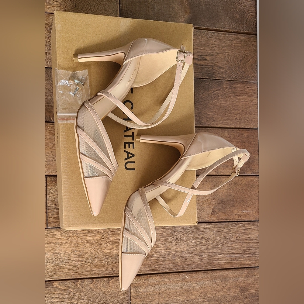 le chateau Nude Patent Pointed-Toe Strappy Ankle Pumps - Picture 8 of 16